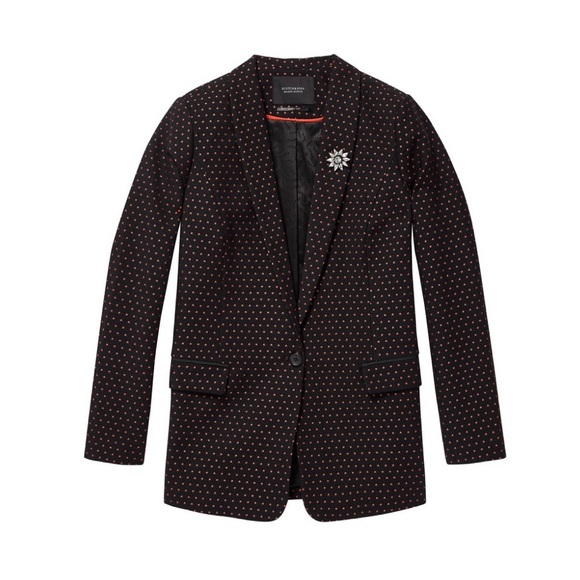SCOTCH & SODA Tailored Stretch Jacquard Blazer in Black/Red Star - Picture 3 of 9